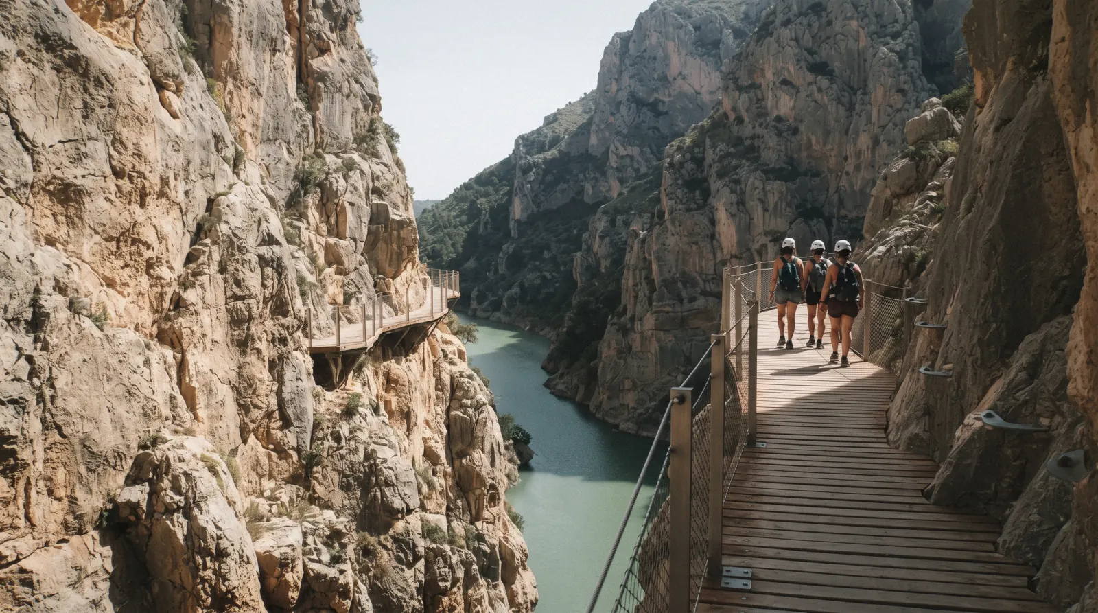 The walkway of the Caminito del Rey pinned to the gorge wall