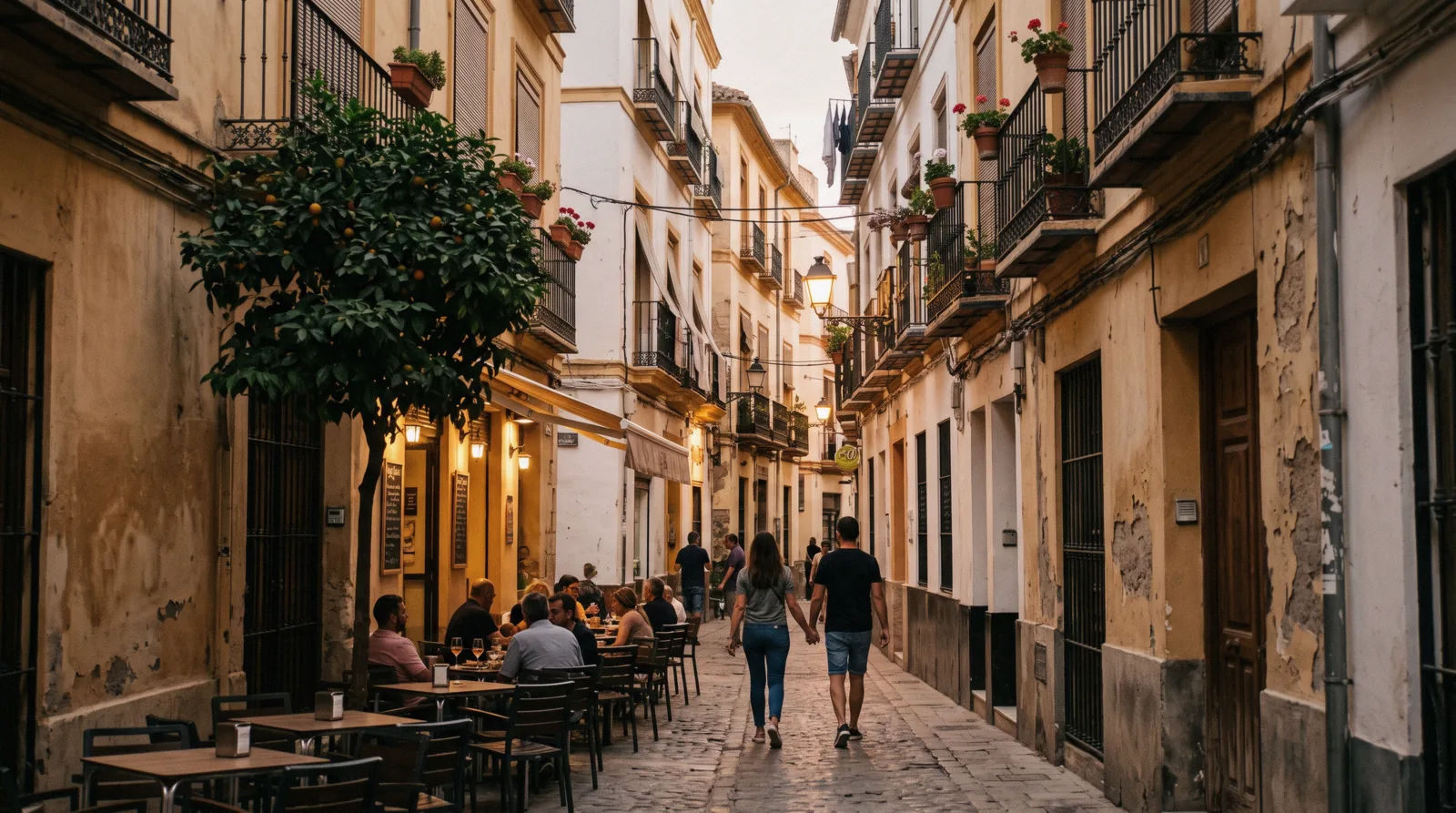 Calle Larios and the old quarter of Málaga on a spring morning
