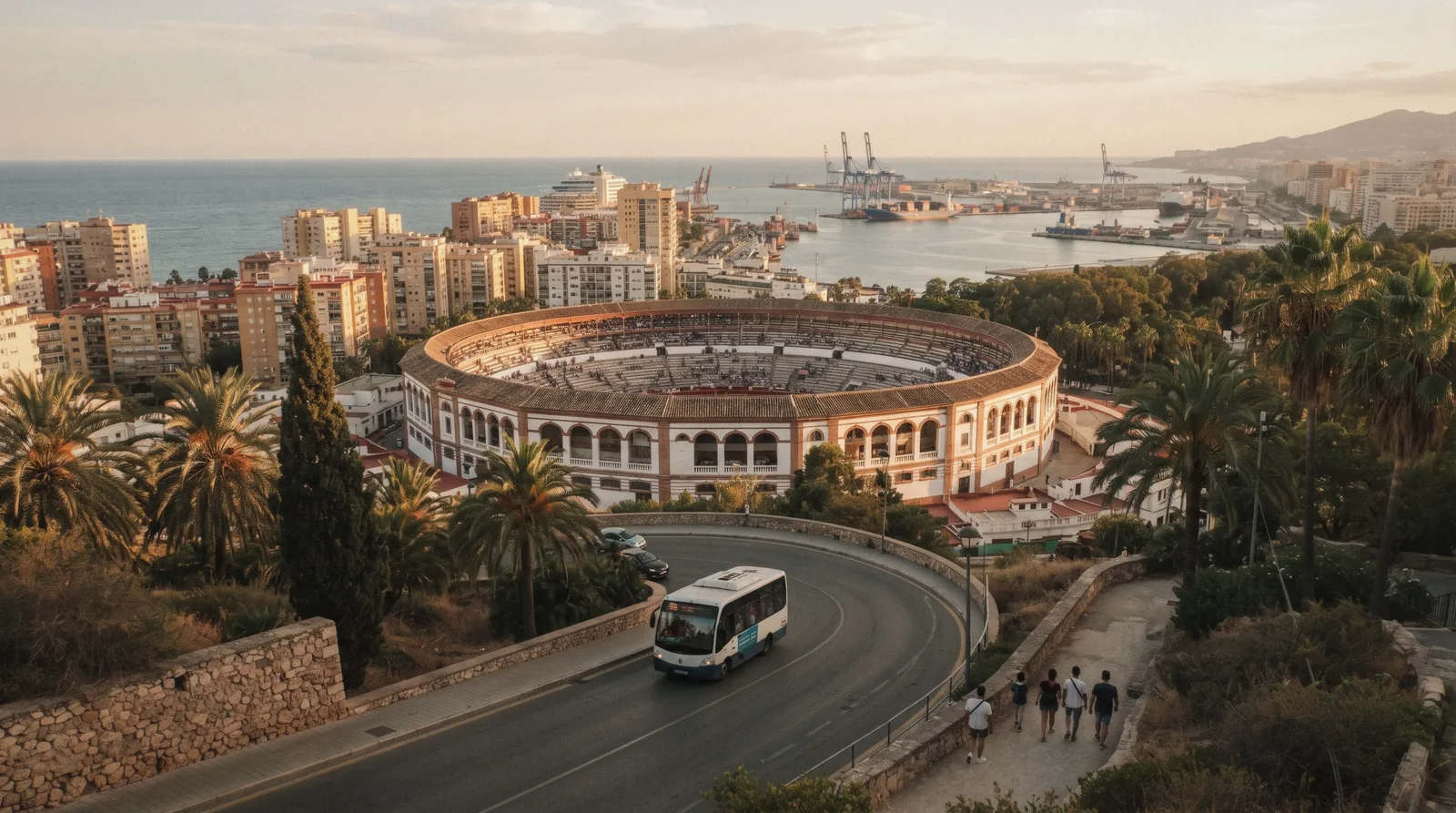 La Malagueta beach with the bullring behind in Málaga