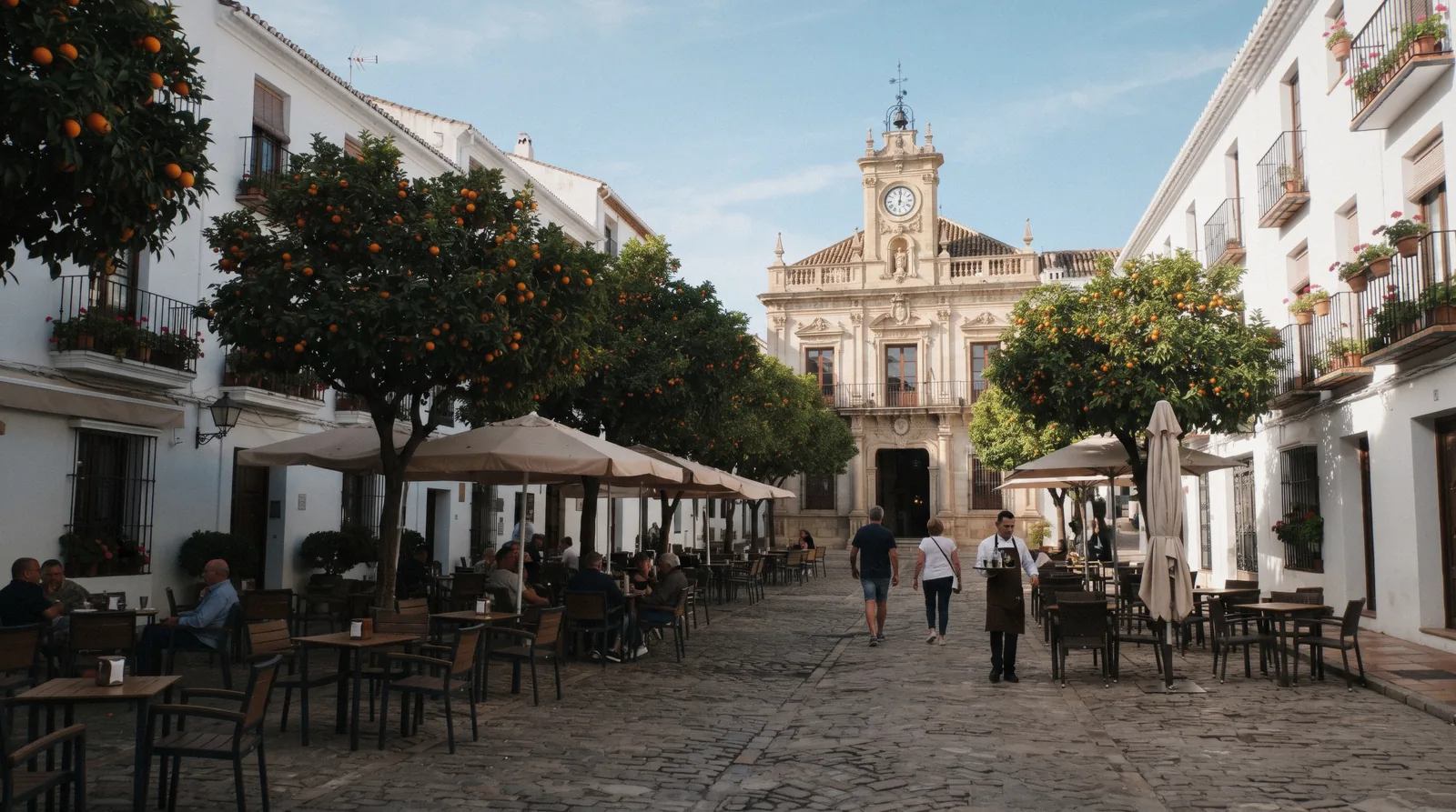 Plaza de los Naranjos in Marbella old town, the main stop on a marbella from malaga day trip