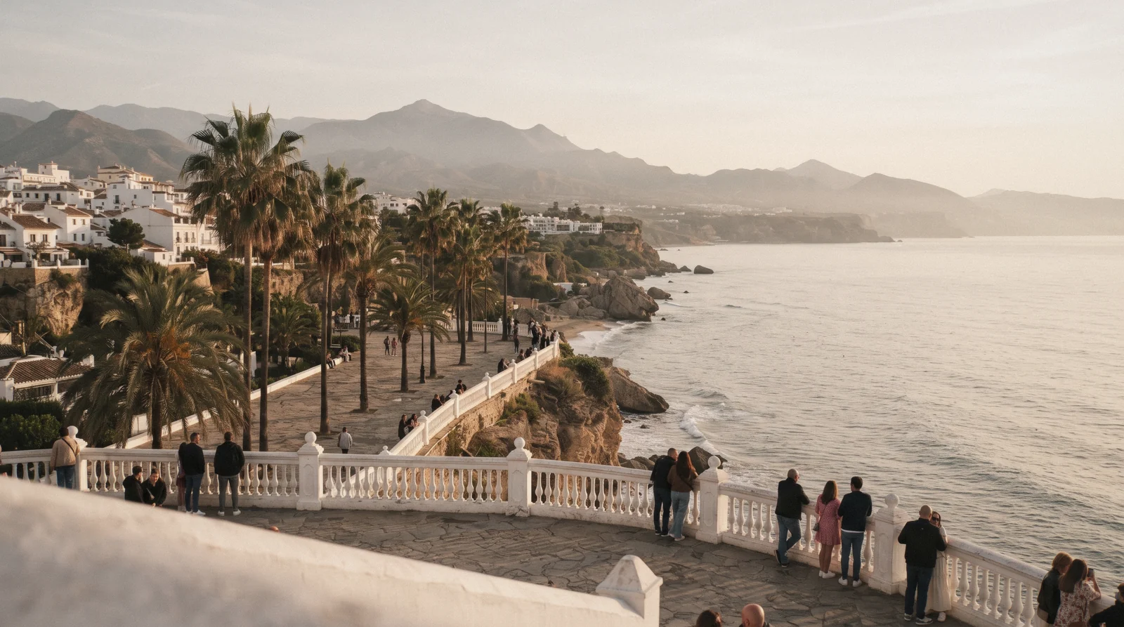 The Balcón de Europa promenade above the sea at Nerja, the coastal day trip east of Málaga