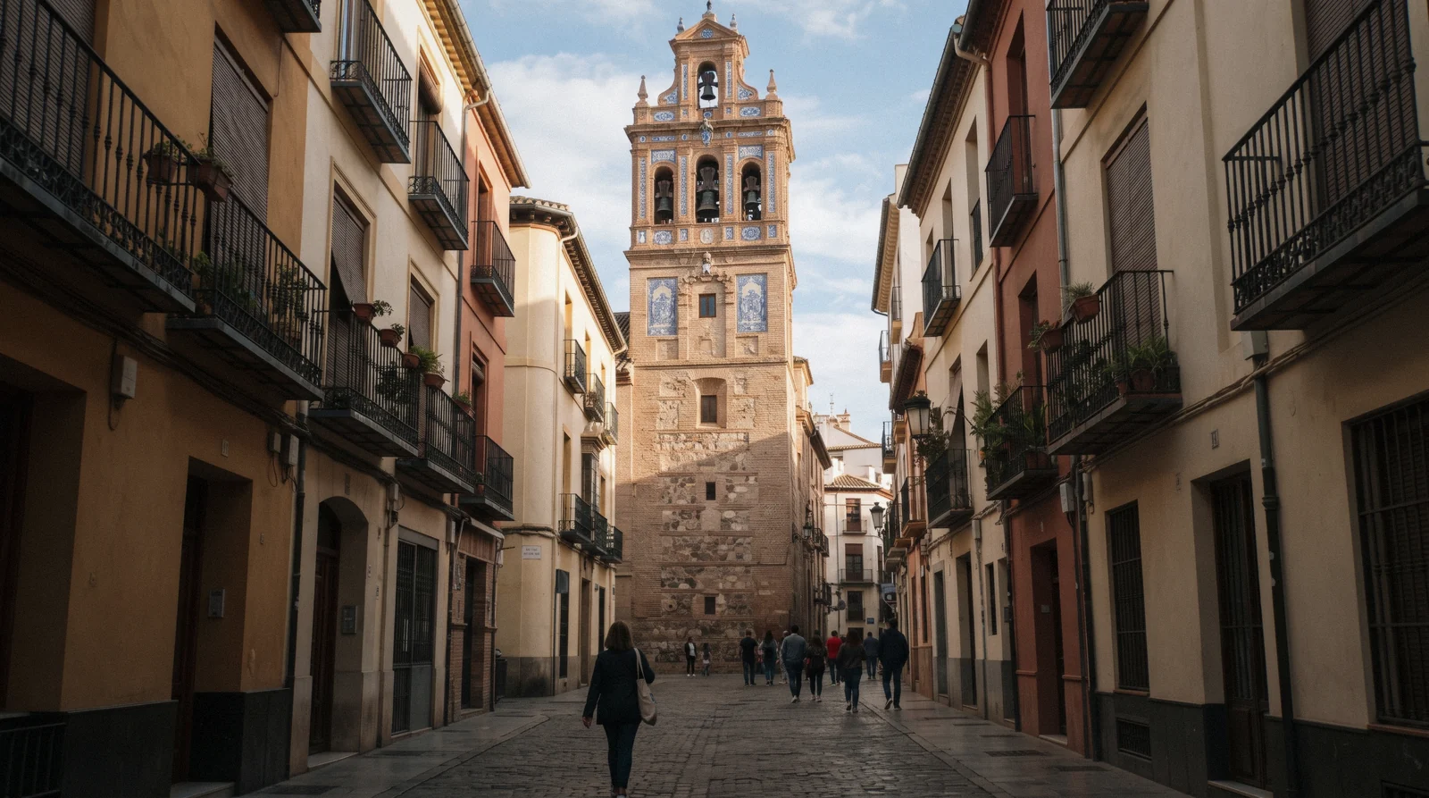 The white house on the Plaza de la Merced where the story of Picasso in Málaga began, with balconies over the square