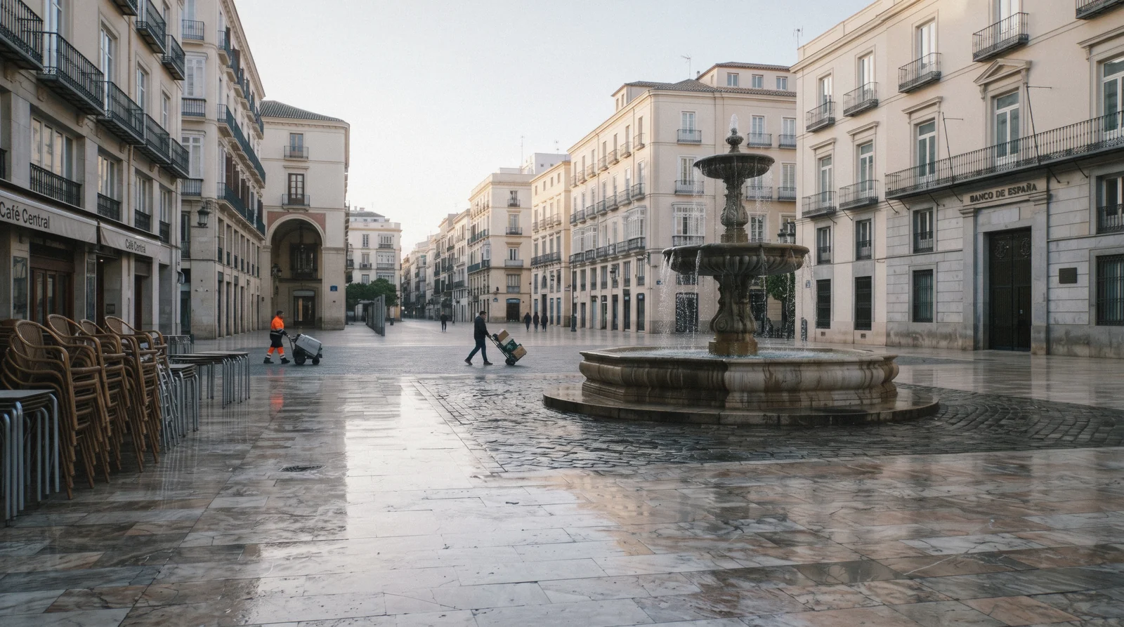 A paper map, a Cercanías ticket and a coffee on a café table on Plaza de la Merced, the start of planning a trip to Málaga