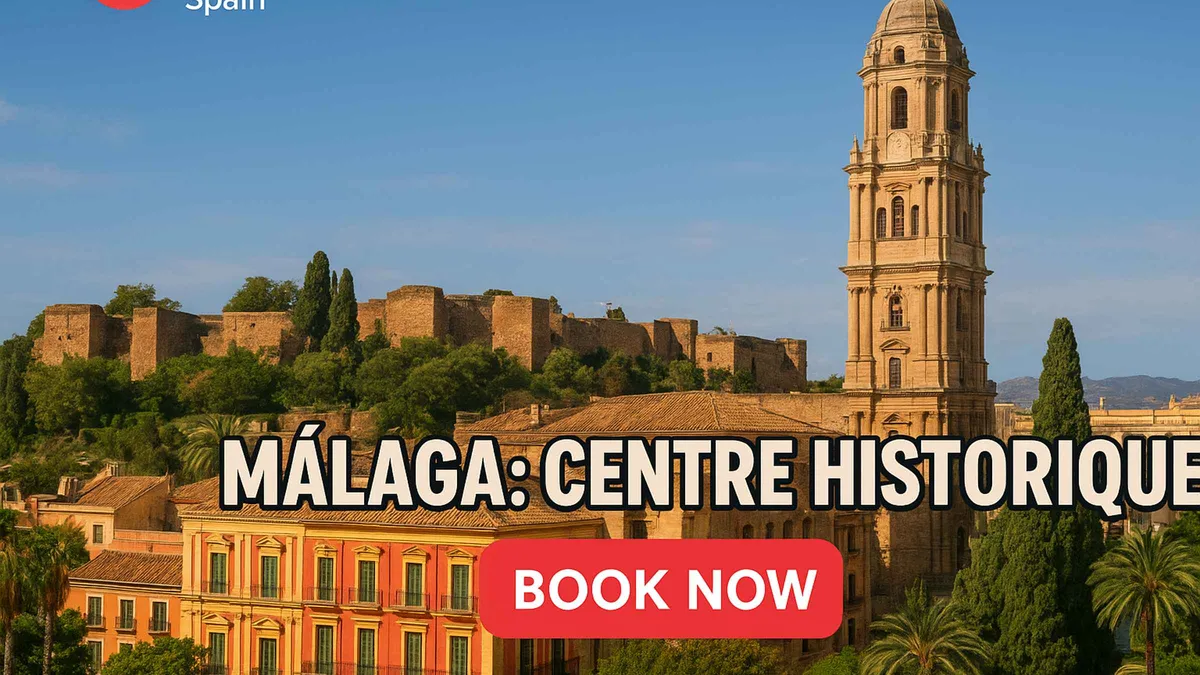 Historian guide addressing a group beside the Roman Theatre on Calle Alcazabilla, two-hour historical walking tour in Málaga