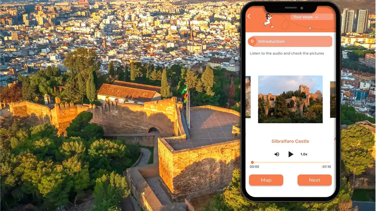 Walkway along the battlements of Gibralfaro Castle above Málaga, Castillo de Gibralfaro ticket with audio guide