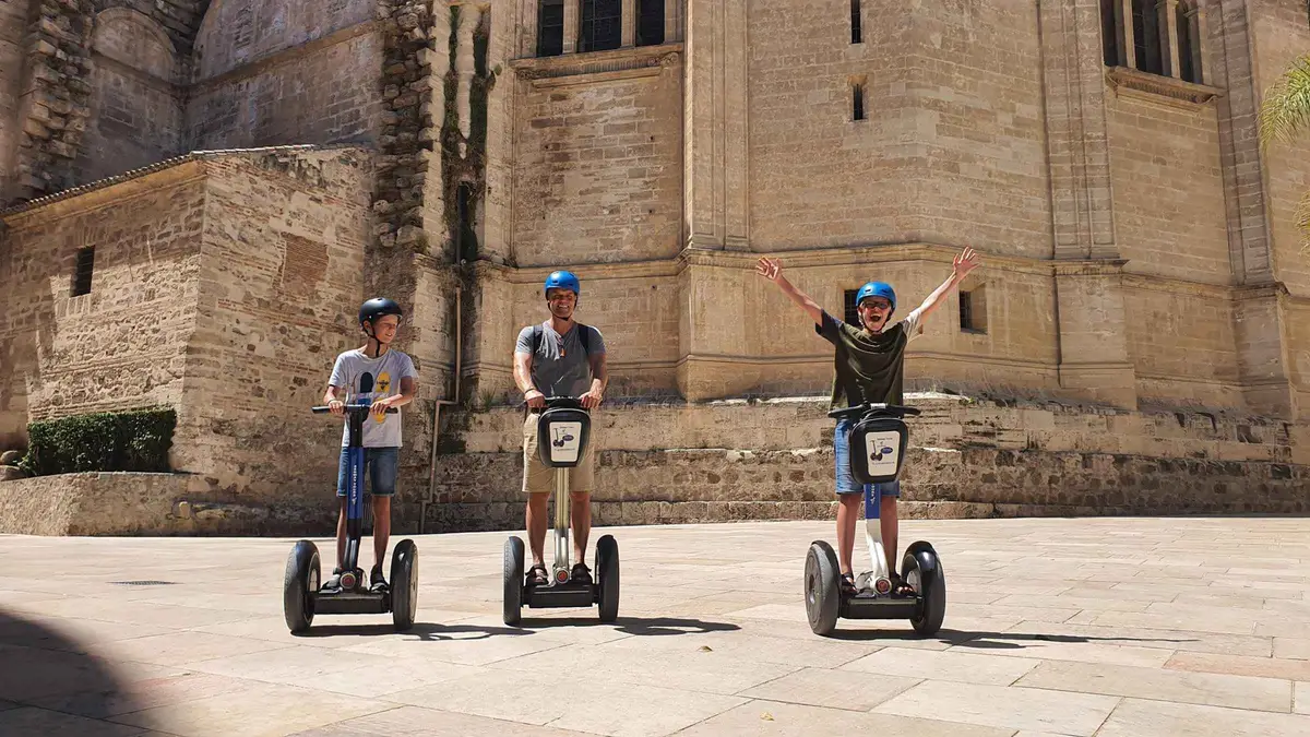 Small group on Segways at the Gibralfaro viewpoint over the port, Gibralfaro Segway tour in Málaga