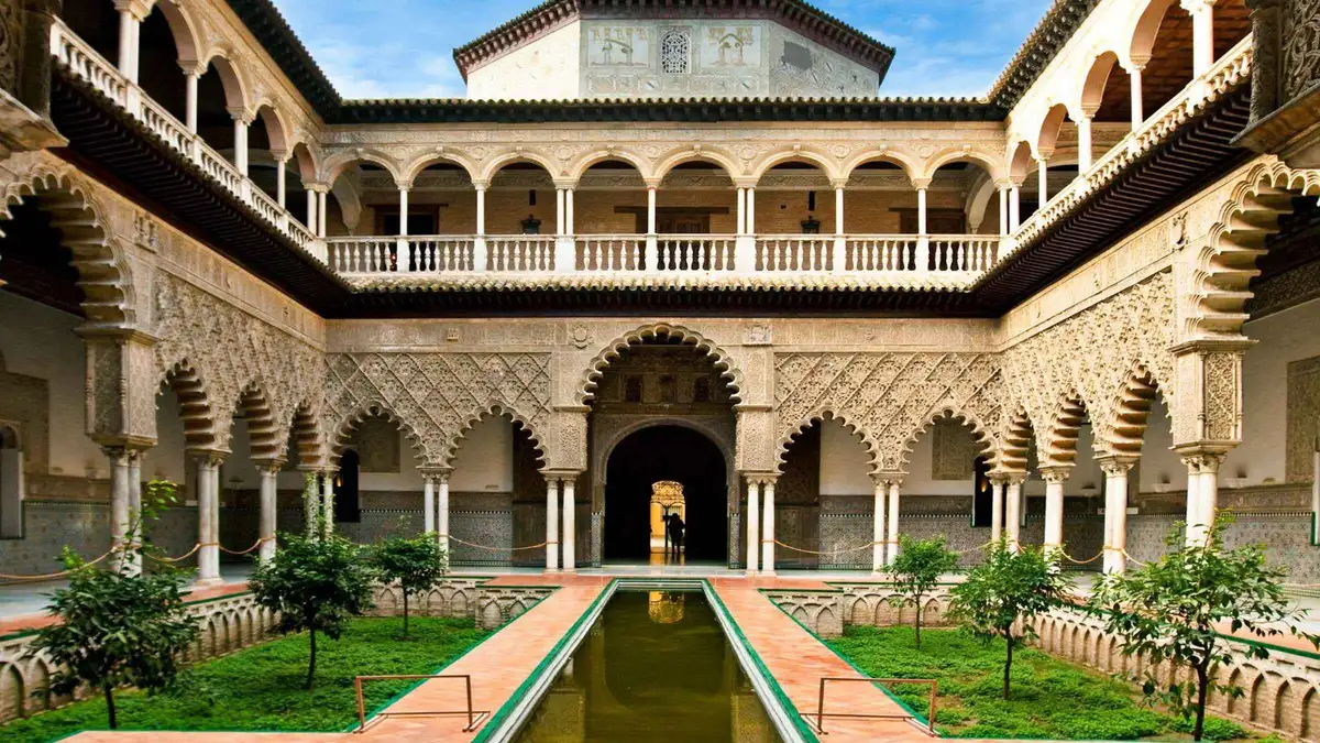 Patio de las Doncellas in the Real Alcázar of Seville, visited with tickets on a Seville day trip from Málaga